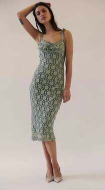 Free People Dress Small Lucinda Floral Lace Midi Green Cottagecore Coquette Boho